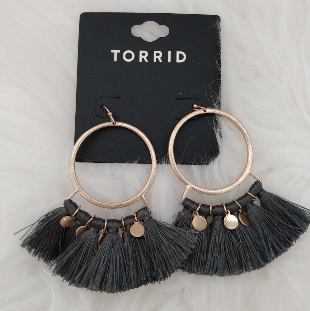 NWT Statement Earrings from Torrid, Gray Tassels